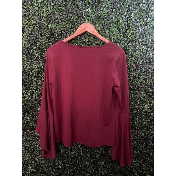 Umgee USA Maroon Blouse Flared sleeves Women’s Size L - Picture 5 of 5